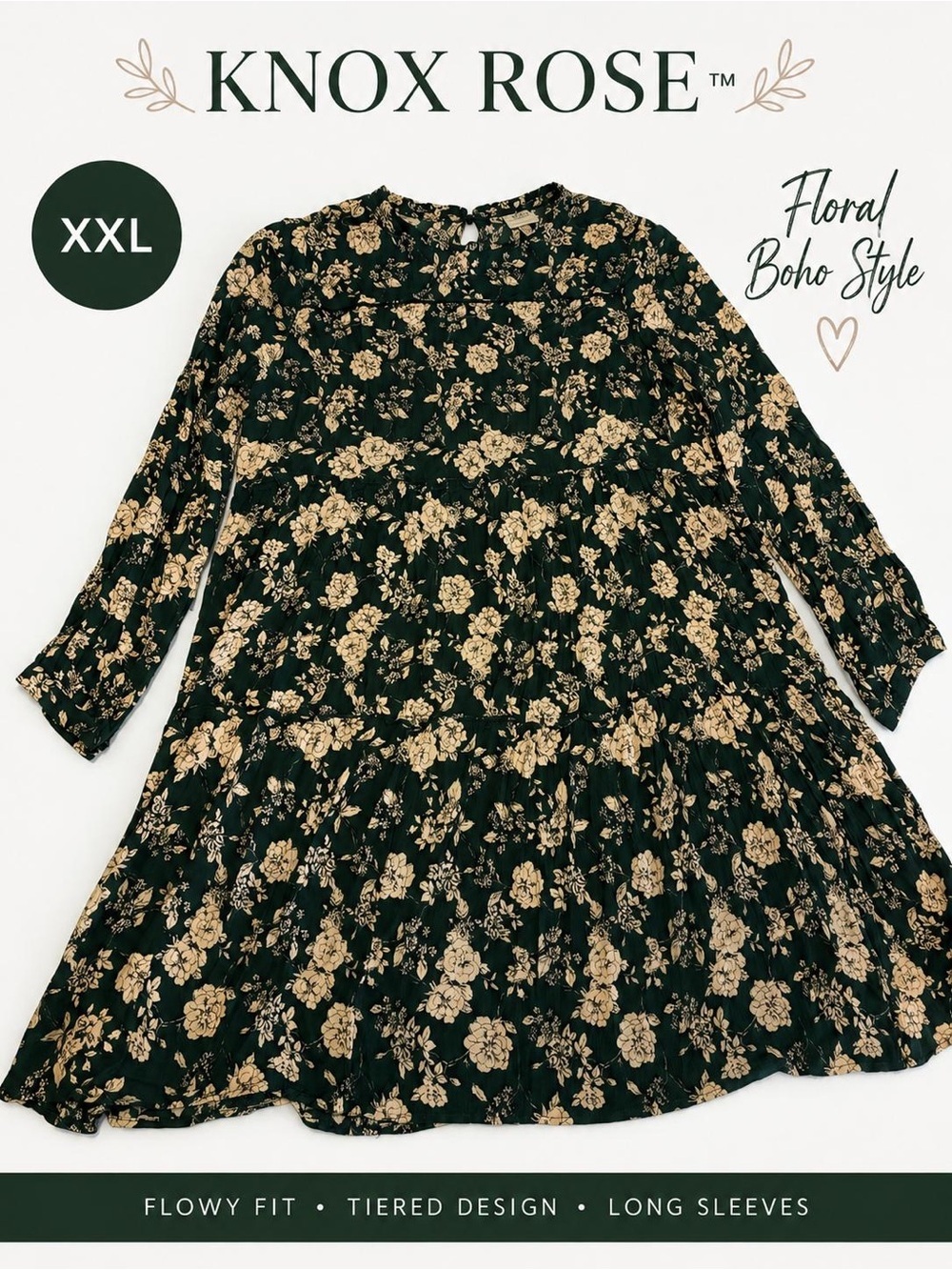Knox Rose Floral Boho Dress –XXL – Long Sleeve Tiered Dress. Excellent condition